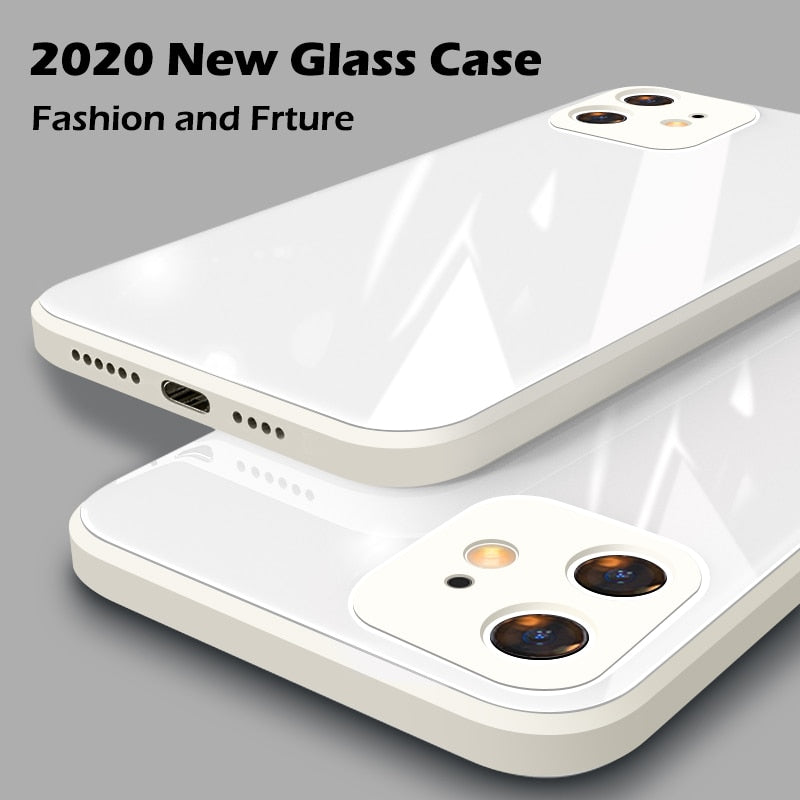 Square Tempered Glass Case For iPhone 11 12 Pro Max Case Anti-knock Baby Skin Fram Cover For iPhone X XS MAX XR 7 8 Plus