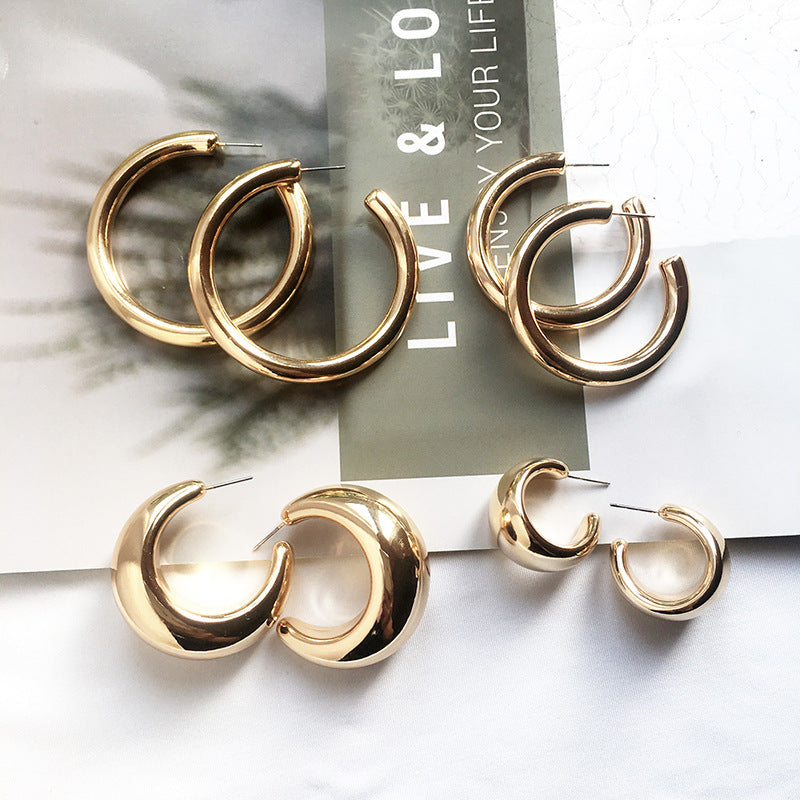 Street Style CC Hoop Chunky Gold Silver Small Big Hoop Earrings For Women | Punk Metal Gold Circle Earrings