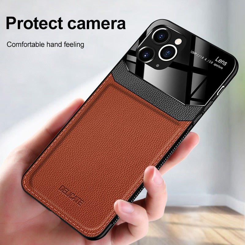 Shockproof Case for iPhone 11 Pro Max PU Leather Mirror Glass Phone Back Cover For iPhone SE 2020 7 8 Plus 6S XR XS Max