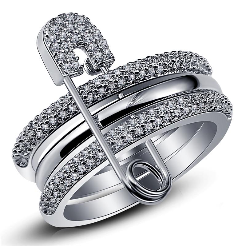 Silver Ring Set with Bedazzled Pin for Women
