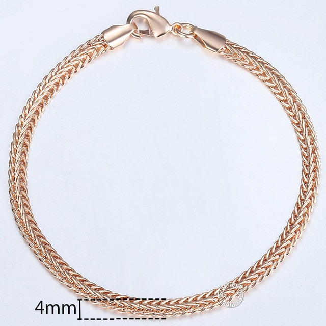Rose Gold Curb Snail Foxtail Venitian Link Chains Bracelets