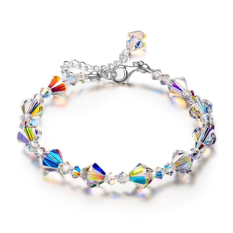 Sparkling Aurora Crystals Link Chain Stretch Bracelet For Women