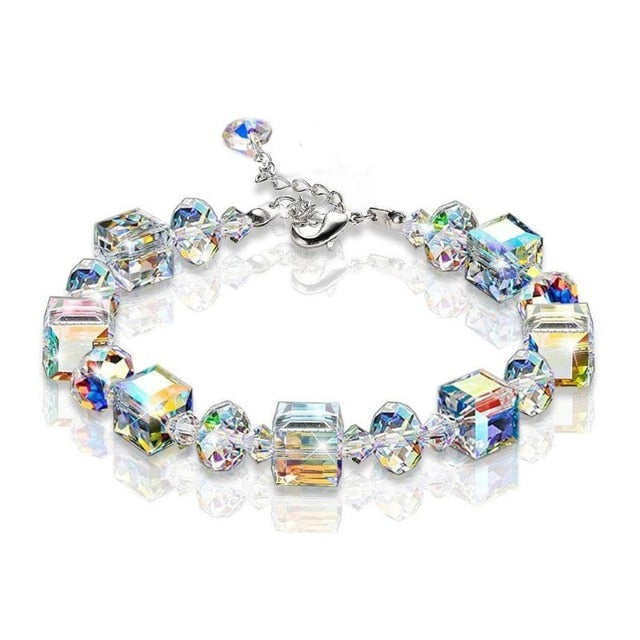 Sparkling Aurora Crystals Link Chain Stretch Bracelet For Women
